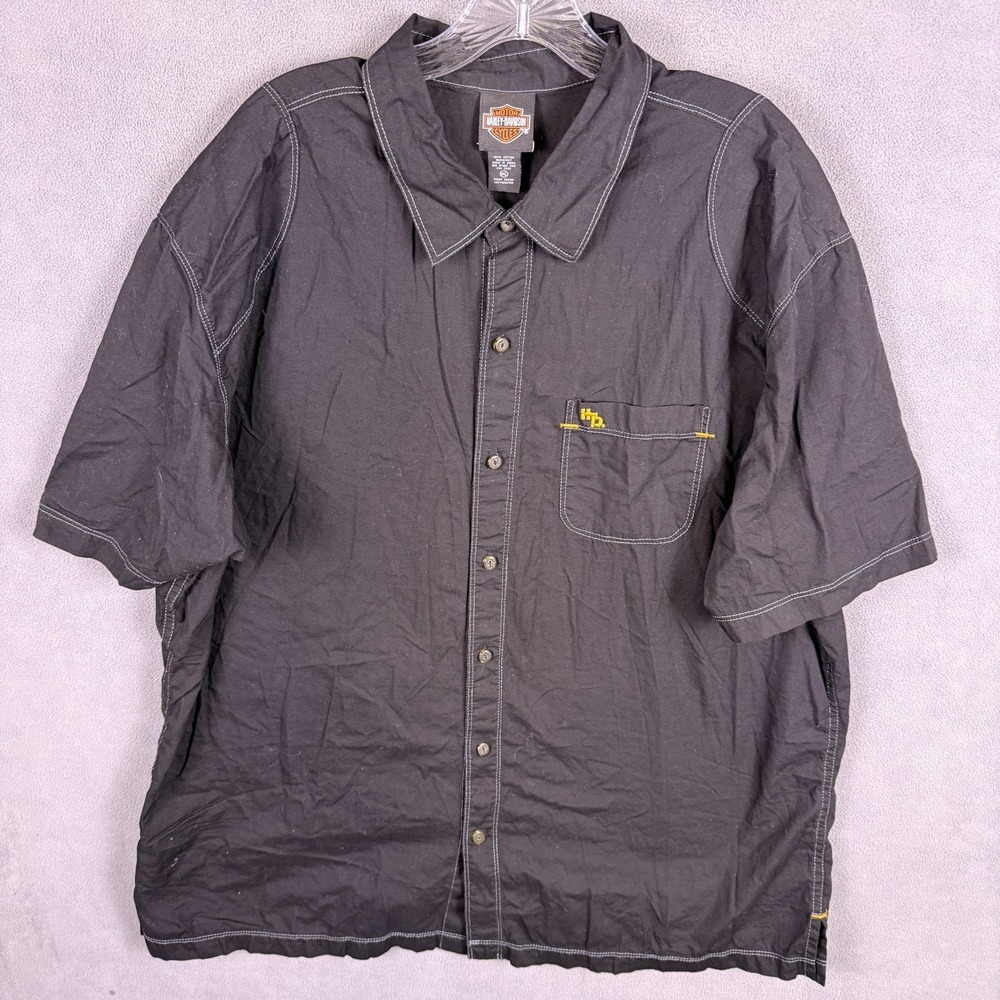 Harley Davidson Men's Shirt Button Up Black Short Sleeve 3XL Flame Snake Graphic